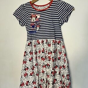 Disney Girls Navy & White Striped Minnie Dress with Red Accents